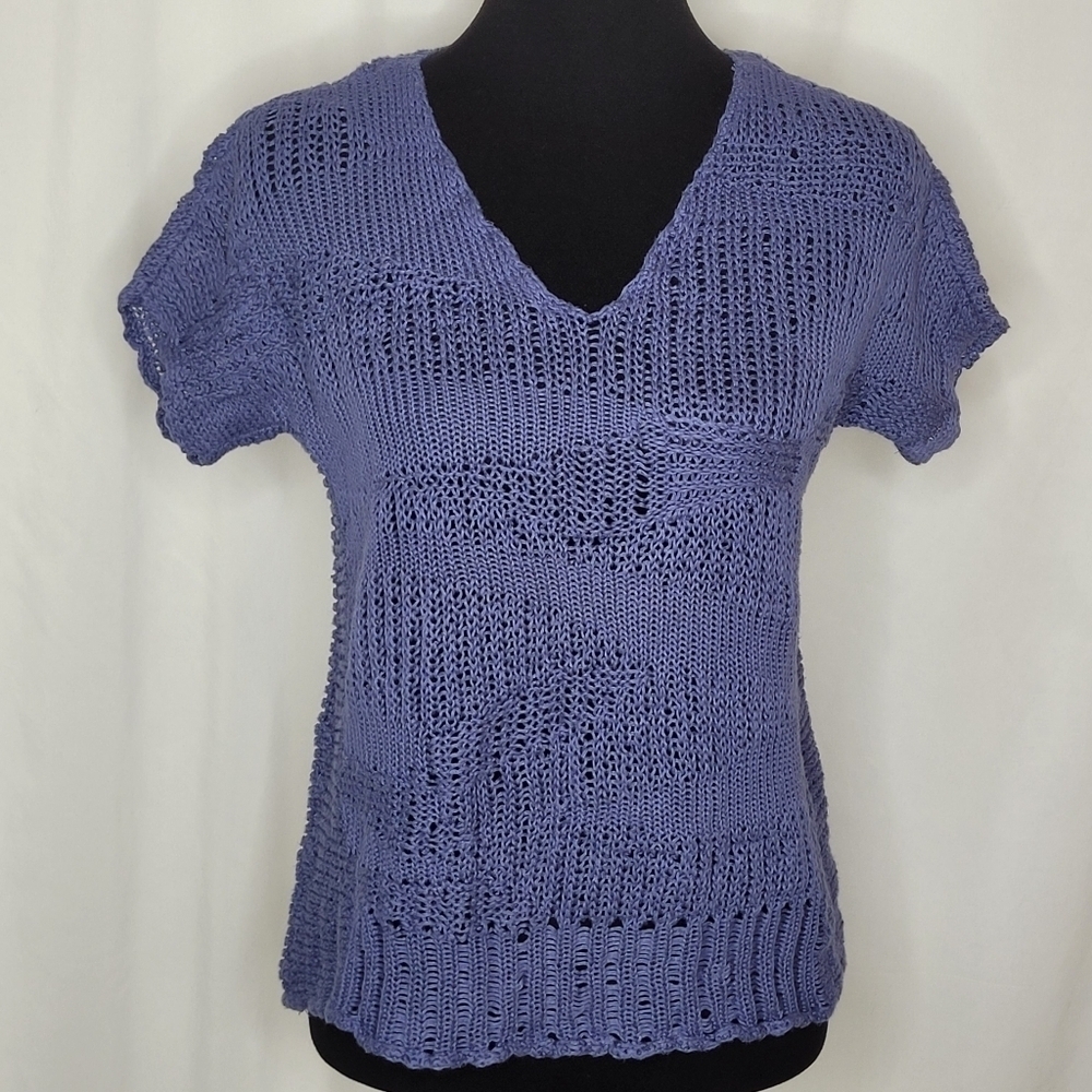 Eileen Fisher Blue Angel Cotton Metallic Stitch Sweater - PS